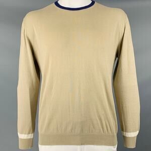 ETRO Size XXL Khaki Knit Cotton Cashmere Crew Neck Pullover